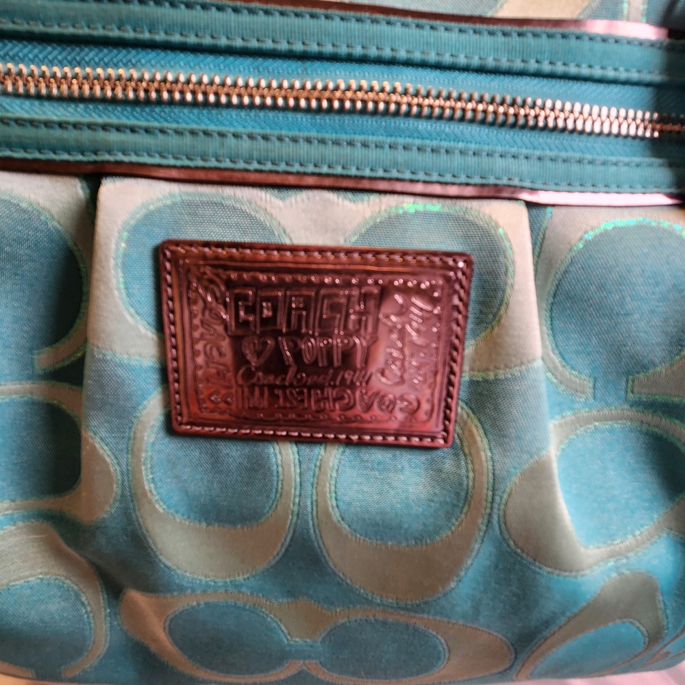 Coach Poppy Signature Glam Tote Aqua - Picture 3 of 15